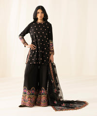 3 Piece - Embroidered Raw Silk Suit