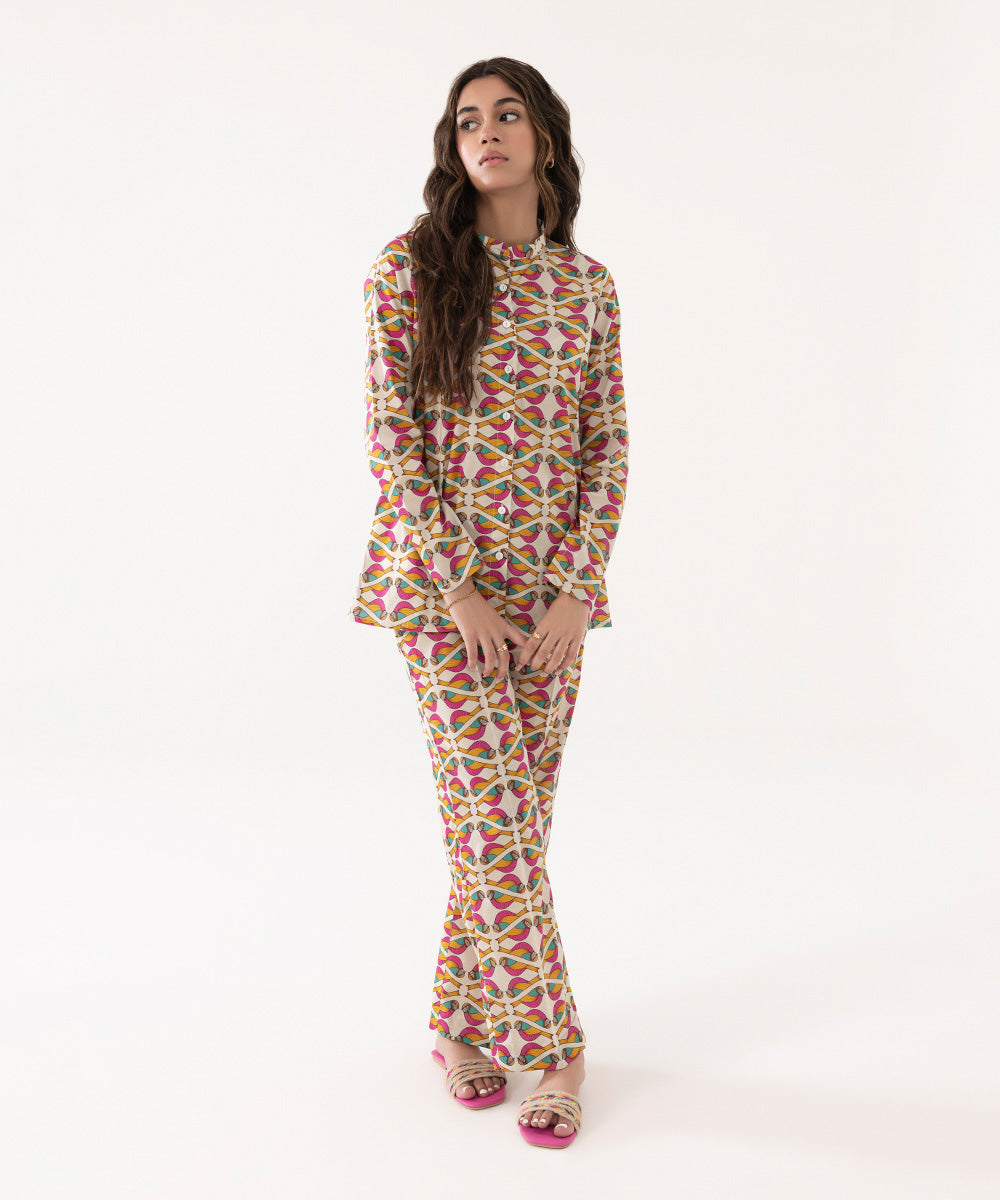 2 Piece - Printed Lycra Lawn Suit