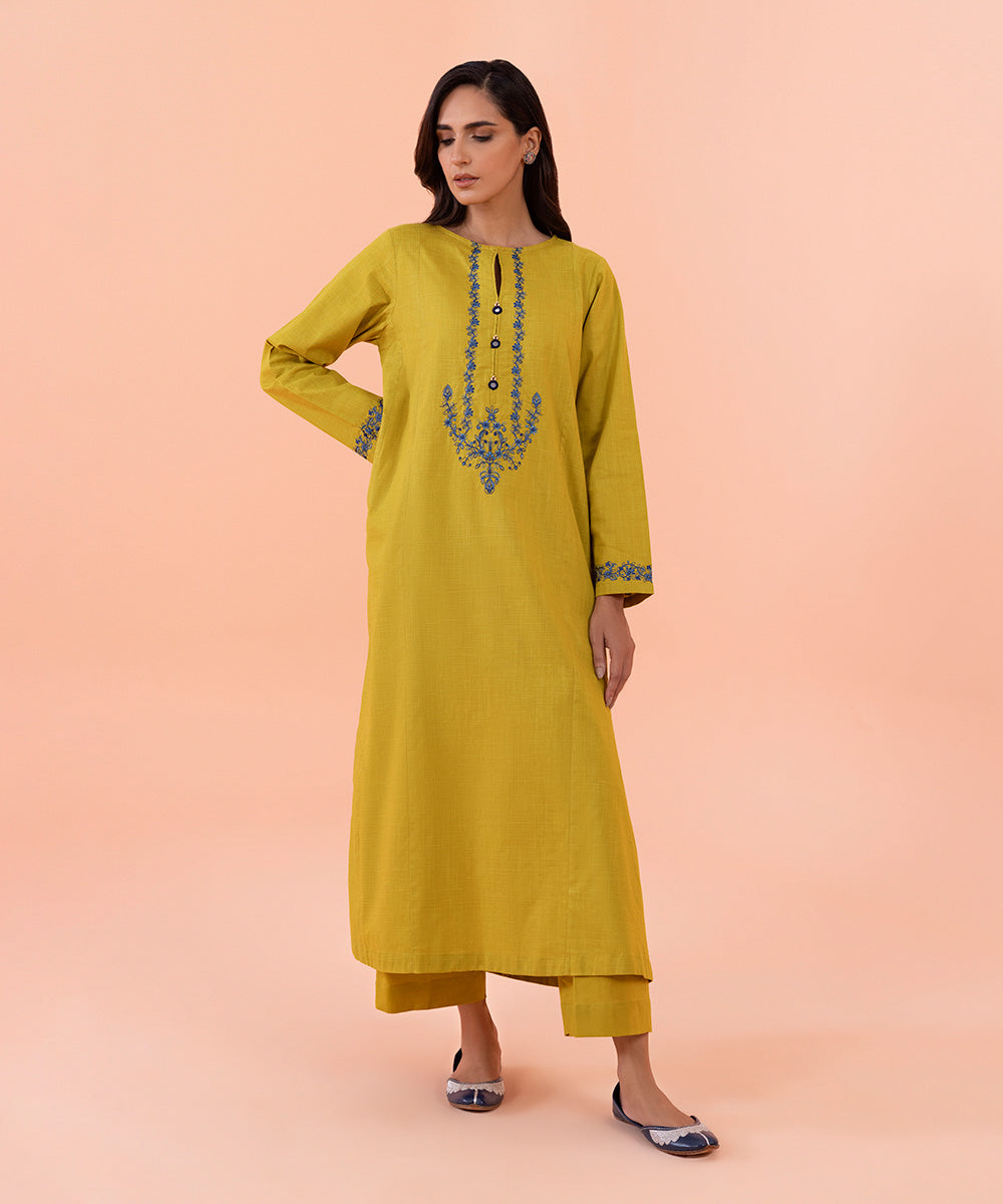 2 Piece - Embroidered Cotton Suit