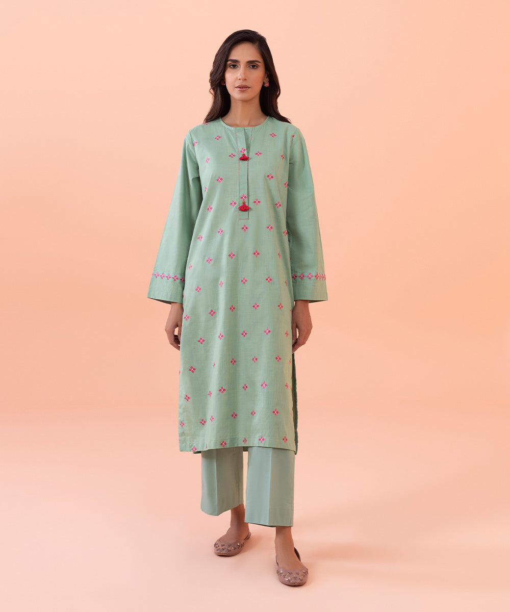 2 Piece - Embroidered Cotton Suit