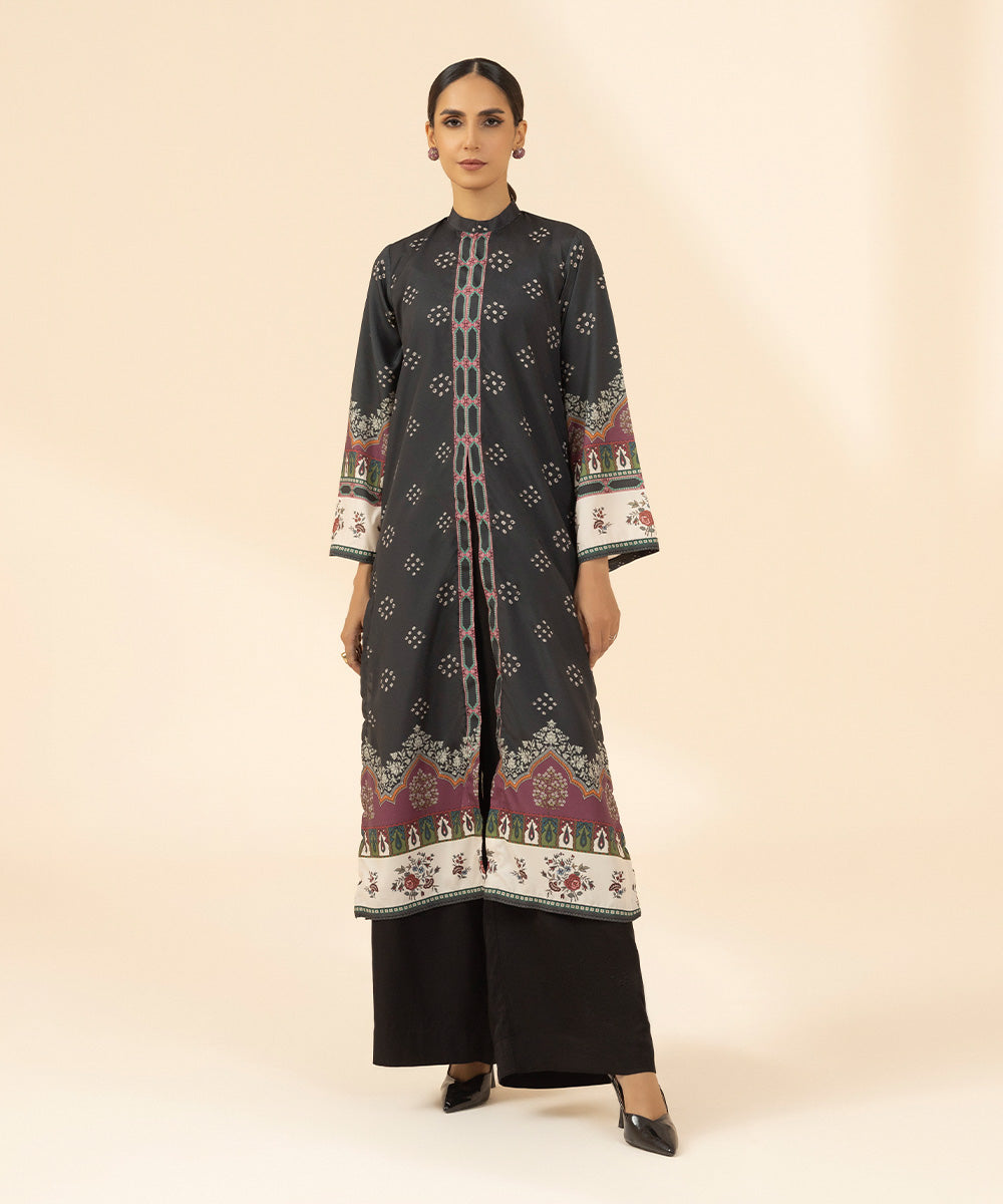 Printed Front-open Silk Shirt