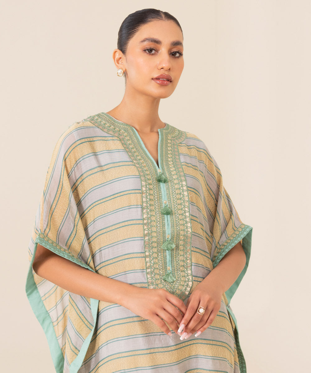 Embroidered Cotton Net Kaftan