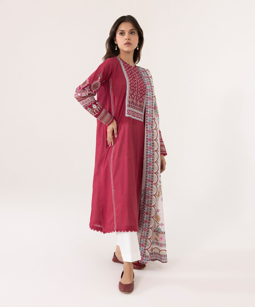 2 Piece - Embroidered Cotton Suit