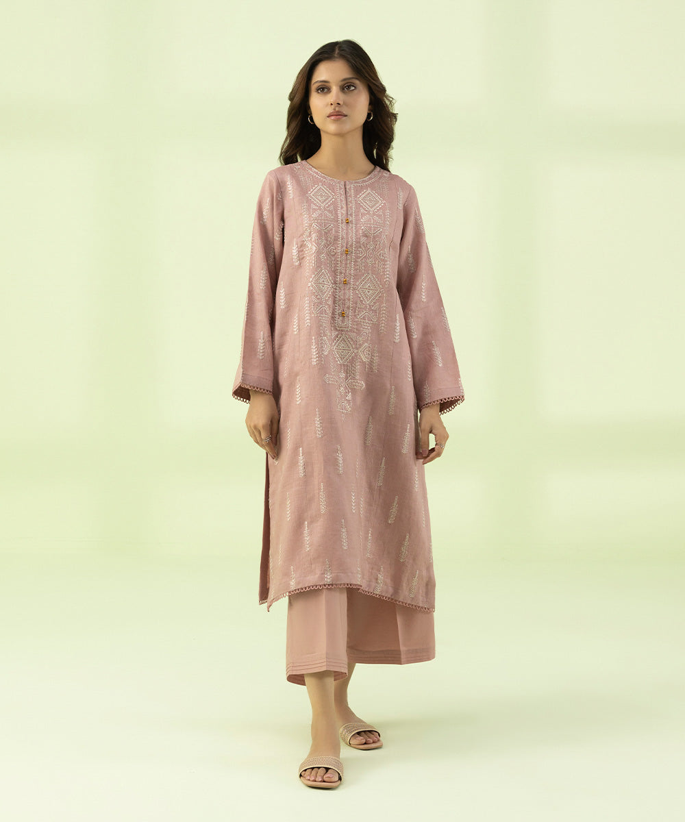 2 Piece - Embroidered Linen Suit