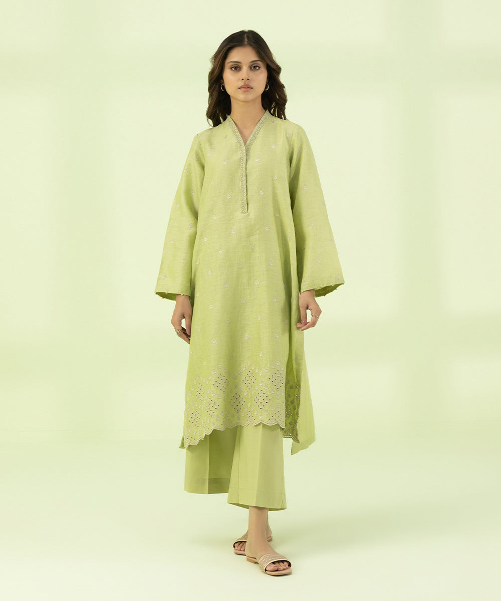 2 Piece - Embroidered Linen Suit