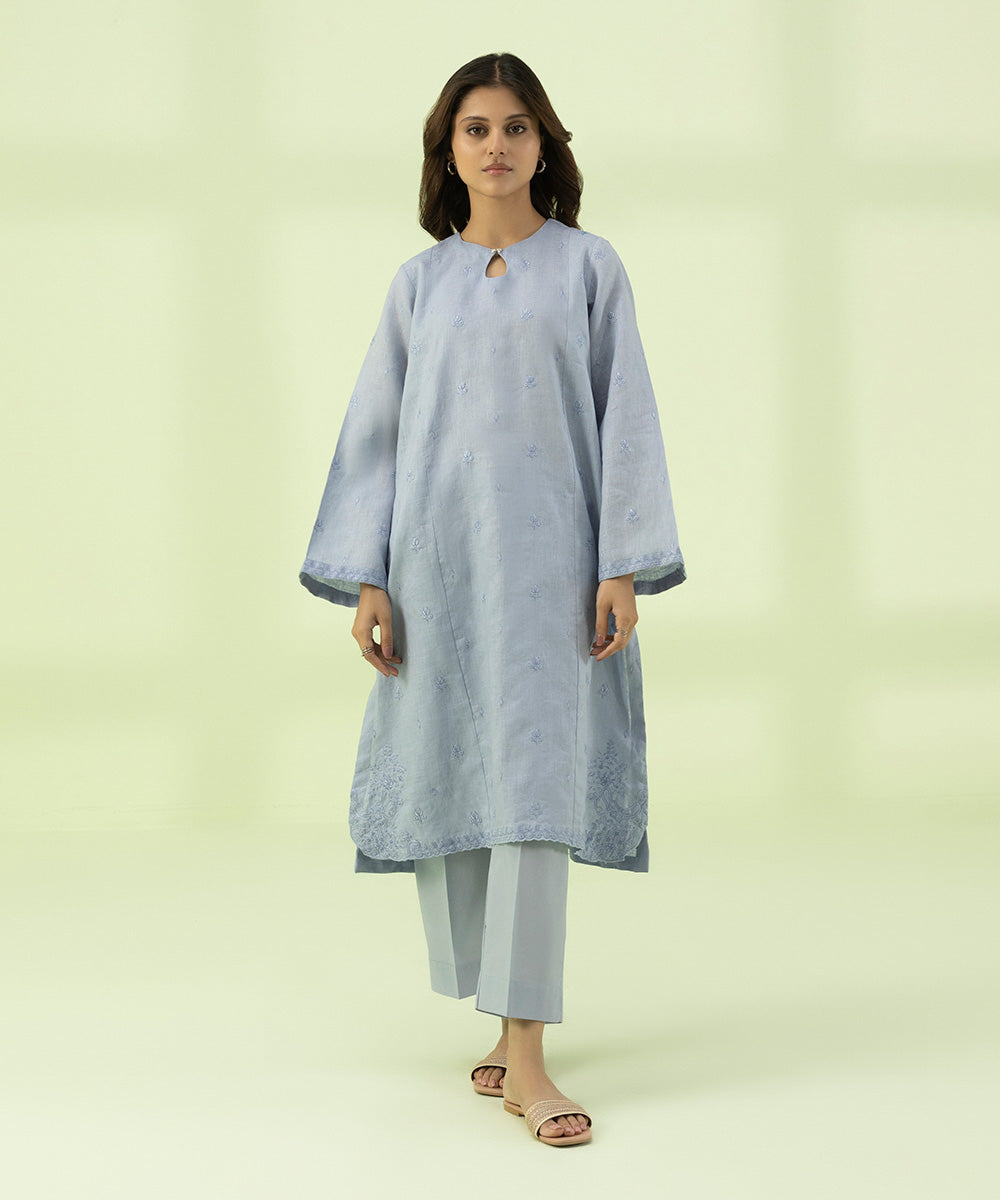 2 Piece - Embroidered Linen Suit