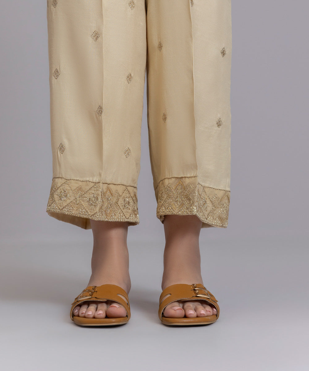 Embroidered Raw Silk Culottes