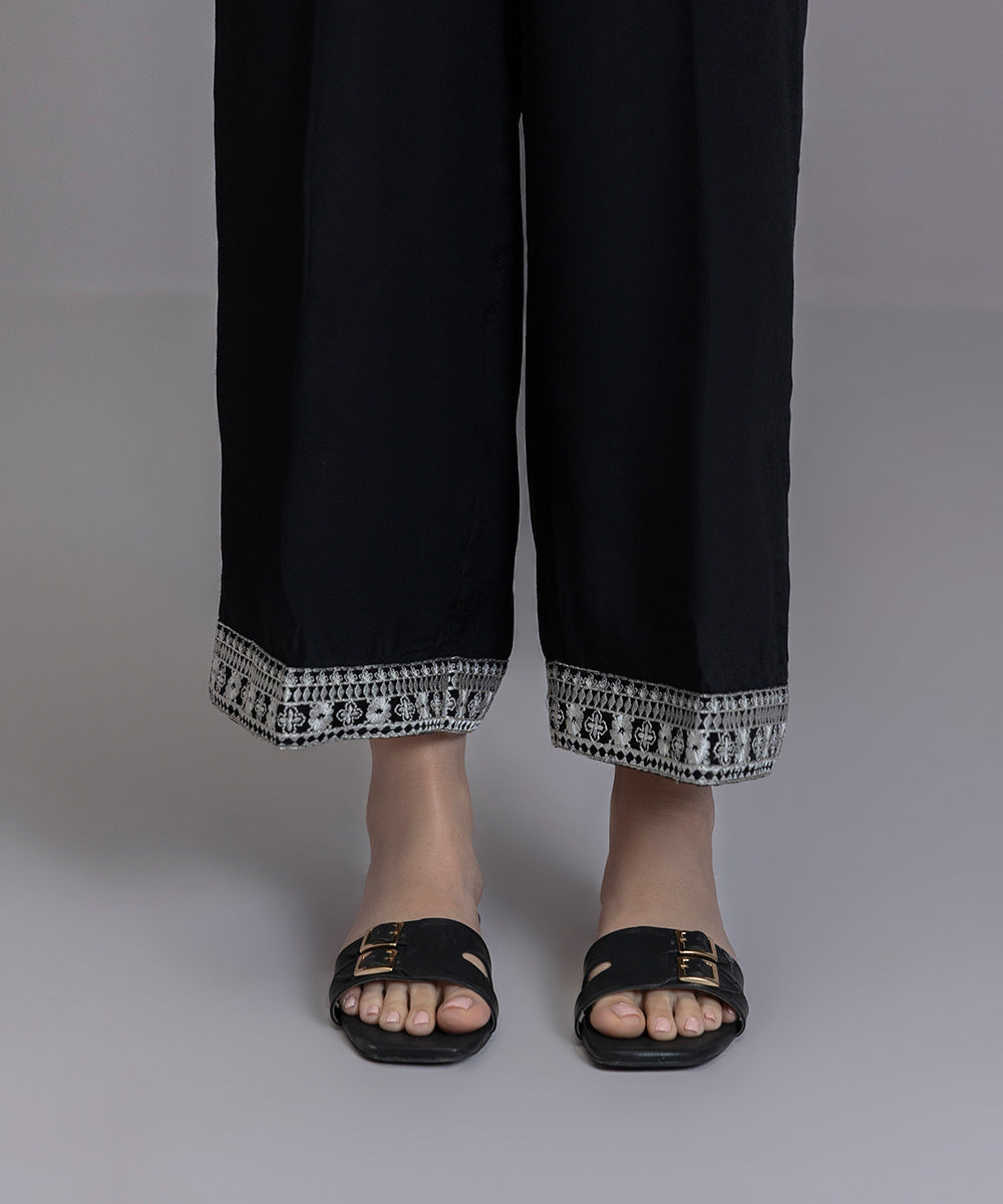 Embroidered Raw Silk Culottes