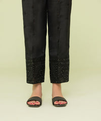 Embroidered Raw Silk Pants