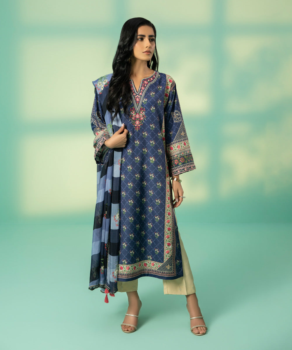 2 Piece - Embroidered Silk Suit