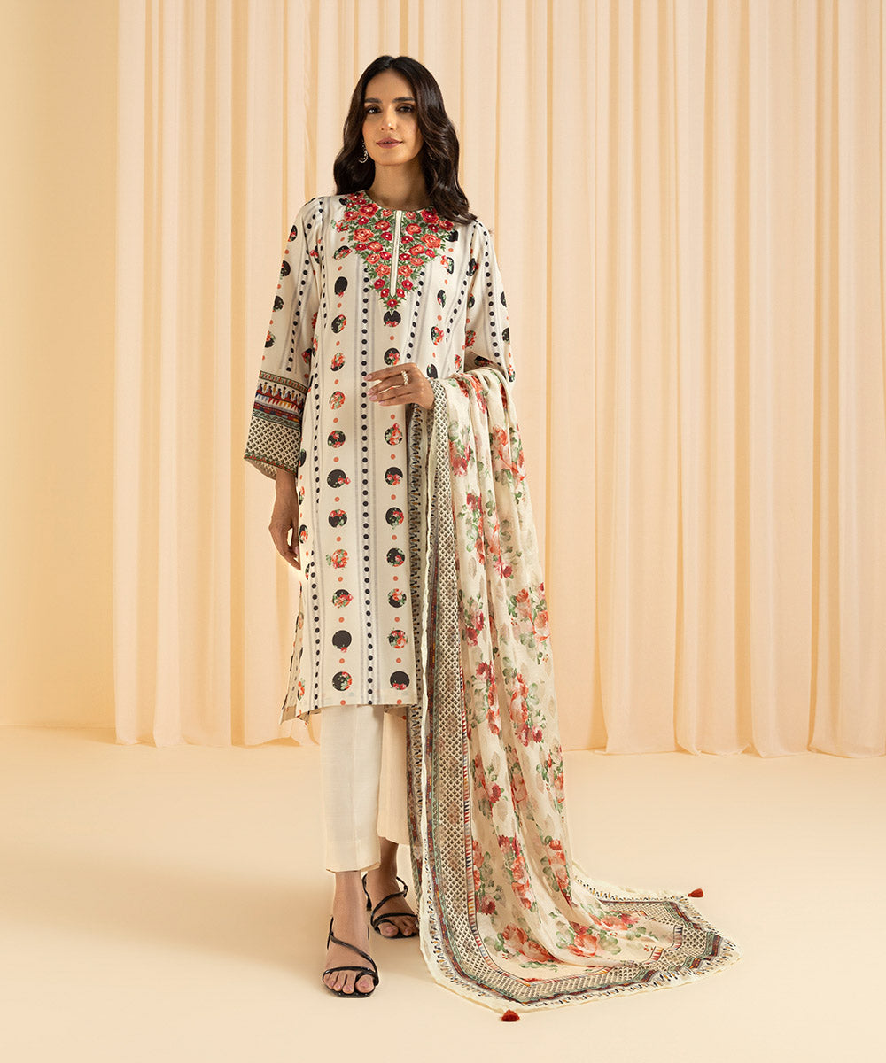 3 Piece - Embroidered Silk Suit