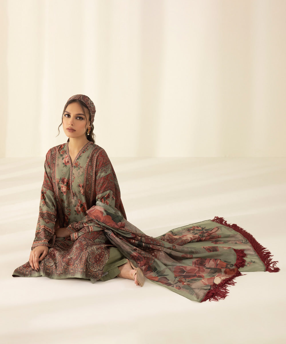 3 Piece - Printed Silk Suit