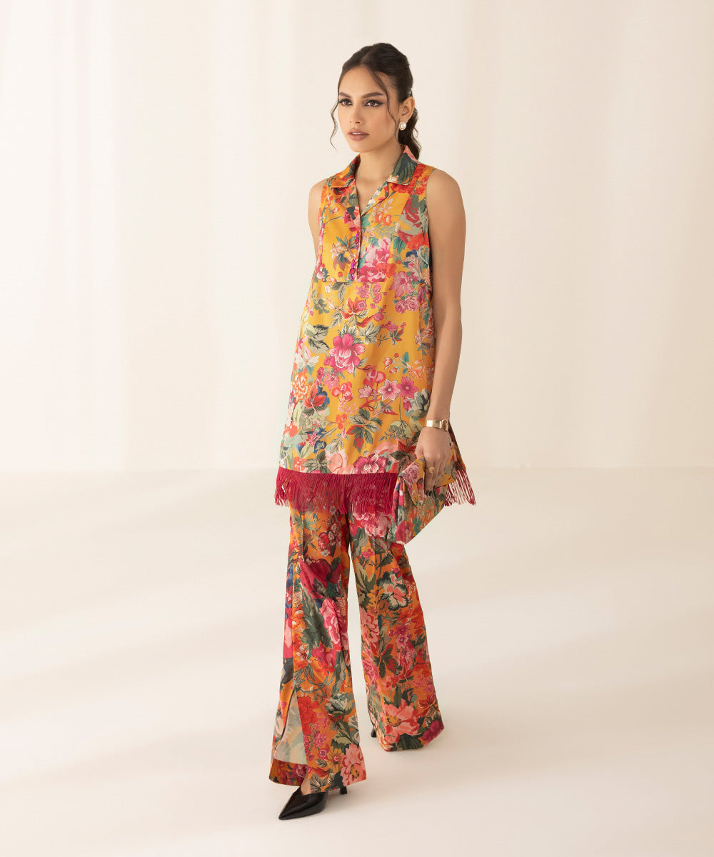 2 Piece - Printed Silk Suit