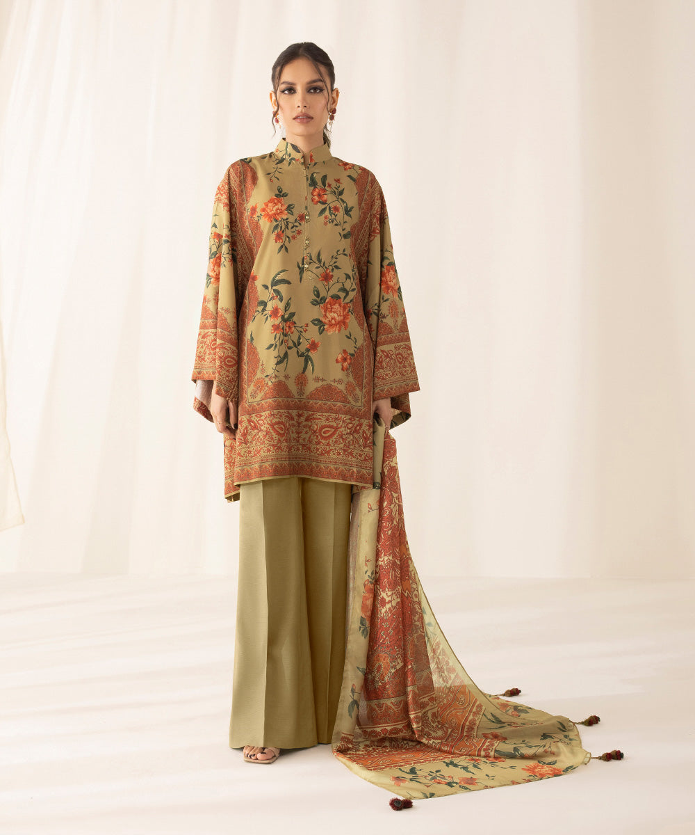 3 Piece - Printed Silk Suit