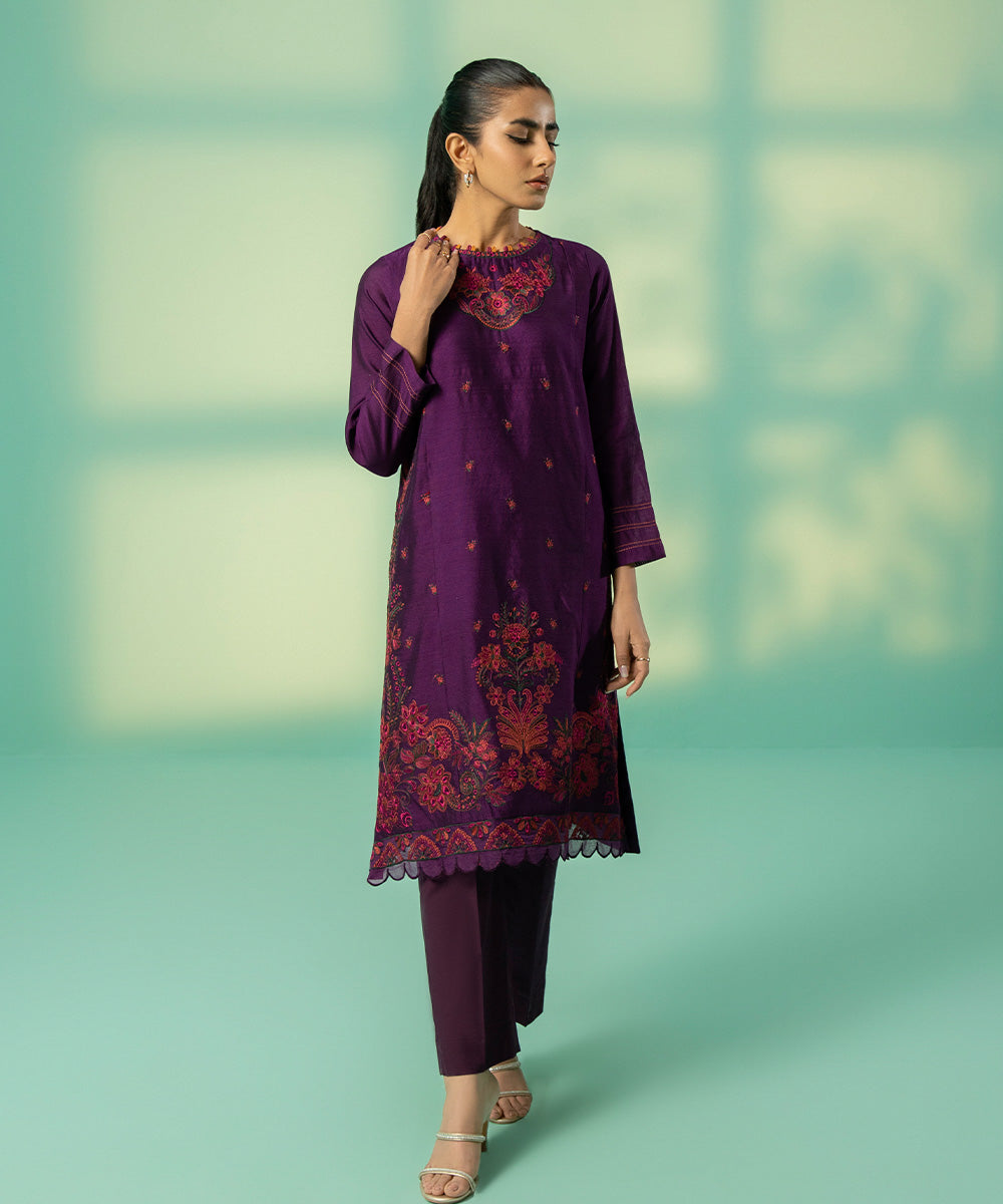 Embroidered Khaddi Net Shirt