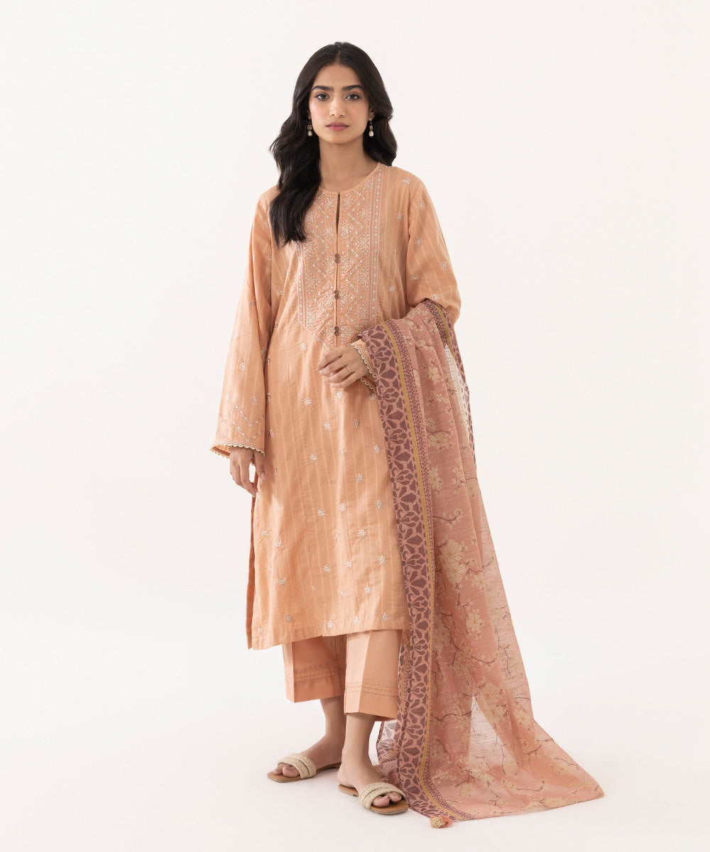 3 Piece - Embroidered Cotton Suit