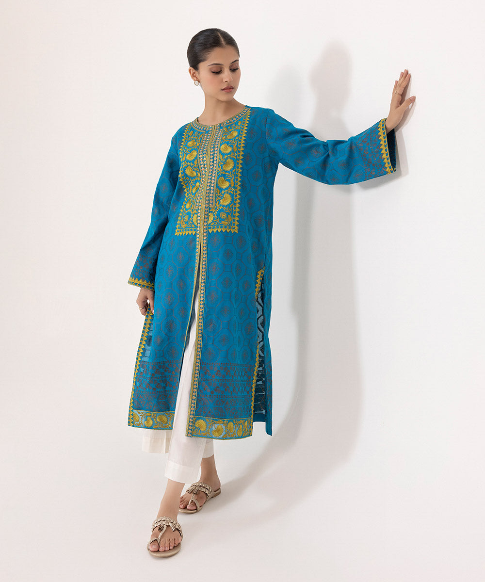 Embroidered Jacquard Front-open Shirt