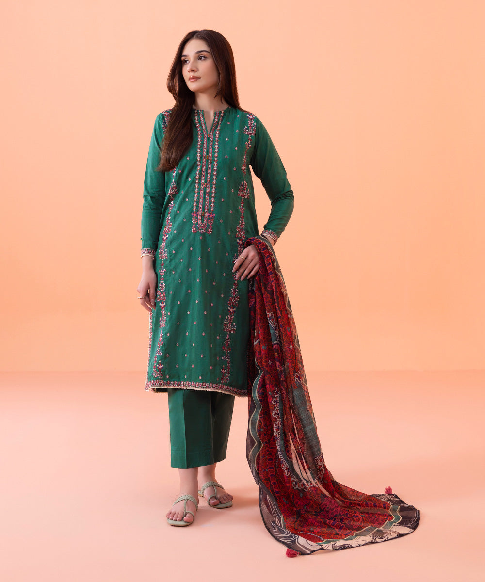 3 Piece - Embroidered Cotton Suit