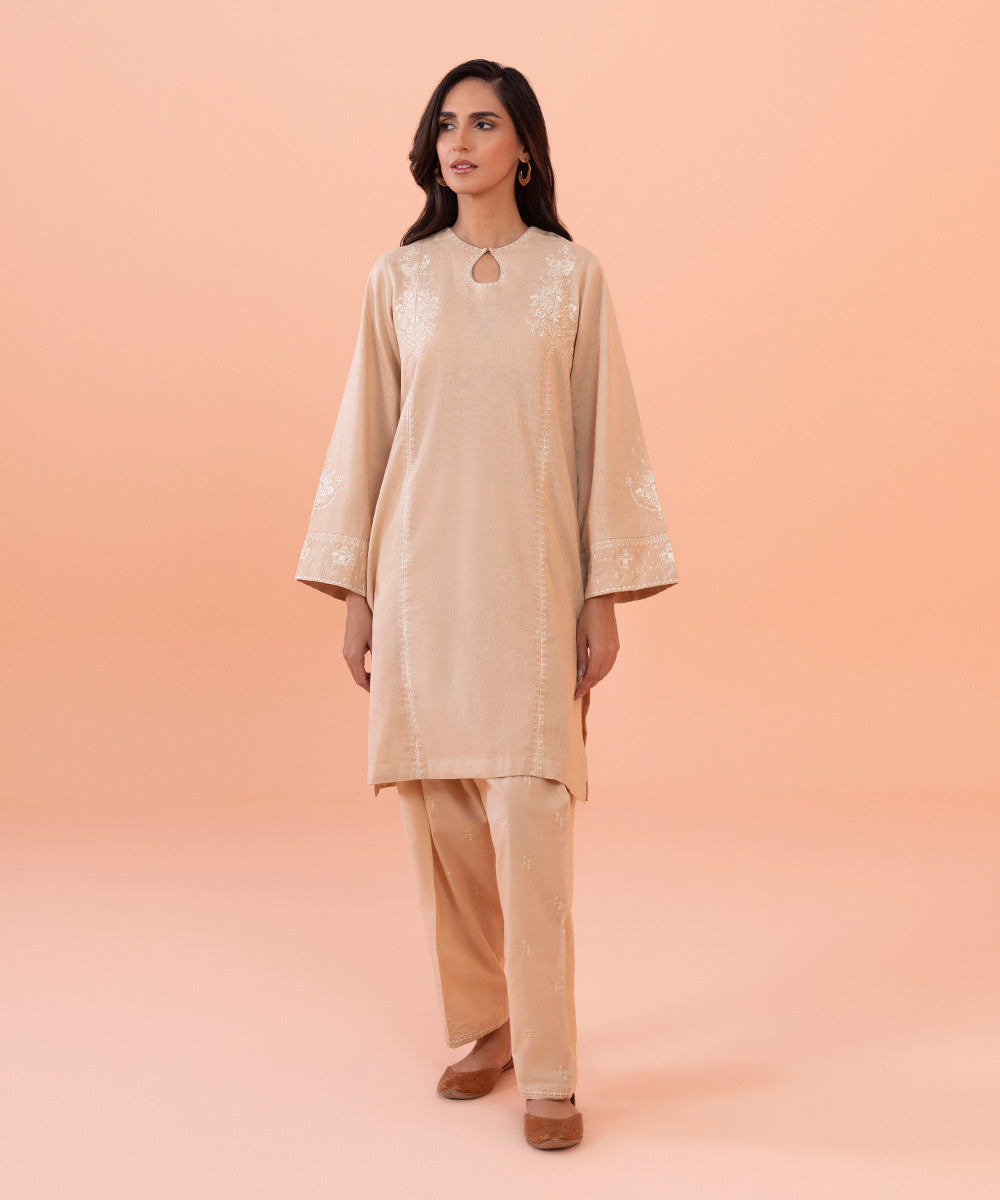 2 Piece - Embroidered Cotton Linen Suit