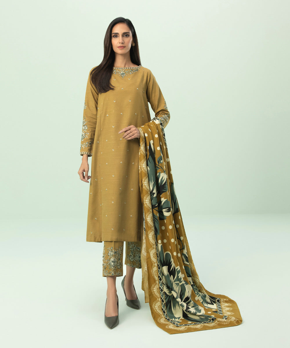 3 Piece - Embroidered Khaddar Suit