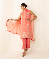 3 Piece - Embroidered Cotton Net Suit