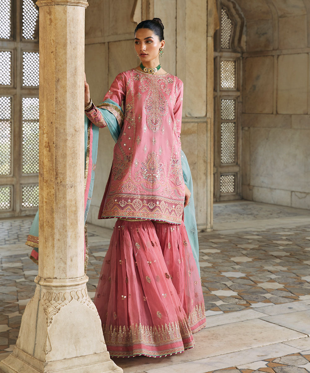 3 Piece - Embroidered Raw Silk Suit