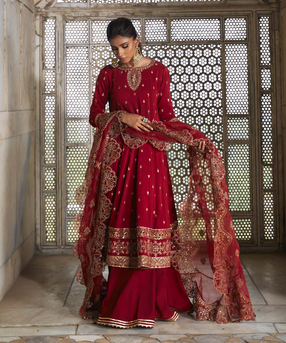 3 Piece - Embroidered Raw Silk Suit