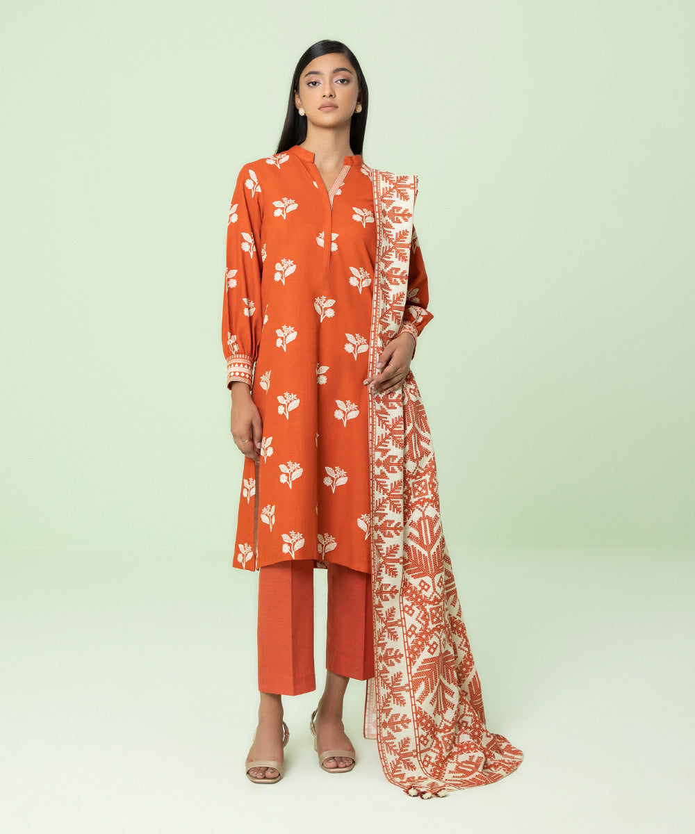 3 Piece - Printed Khaddar Suit