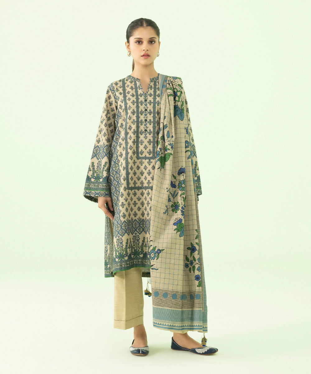 3 Piece - Printed Khaddar Suit