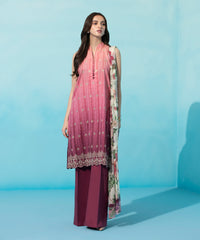 3 Piece - Embroidered Textured cotton Suit