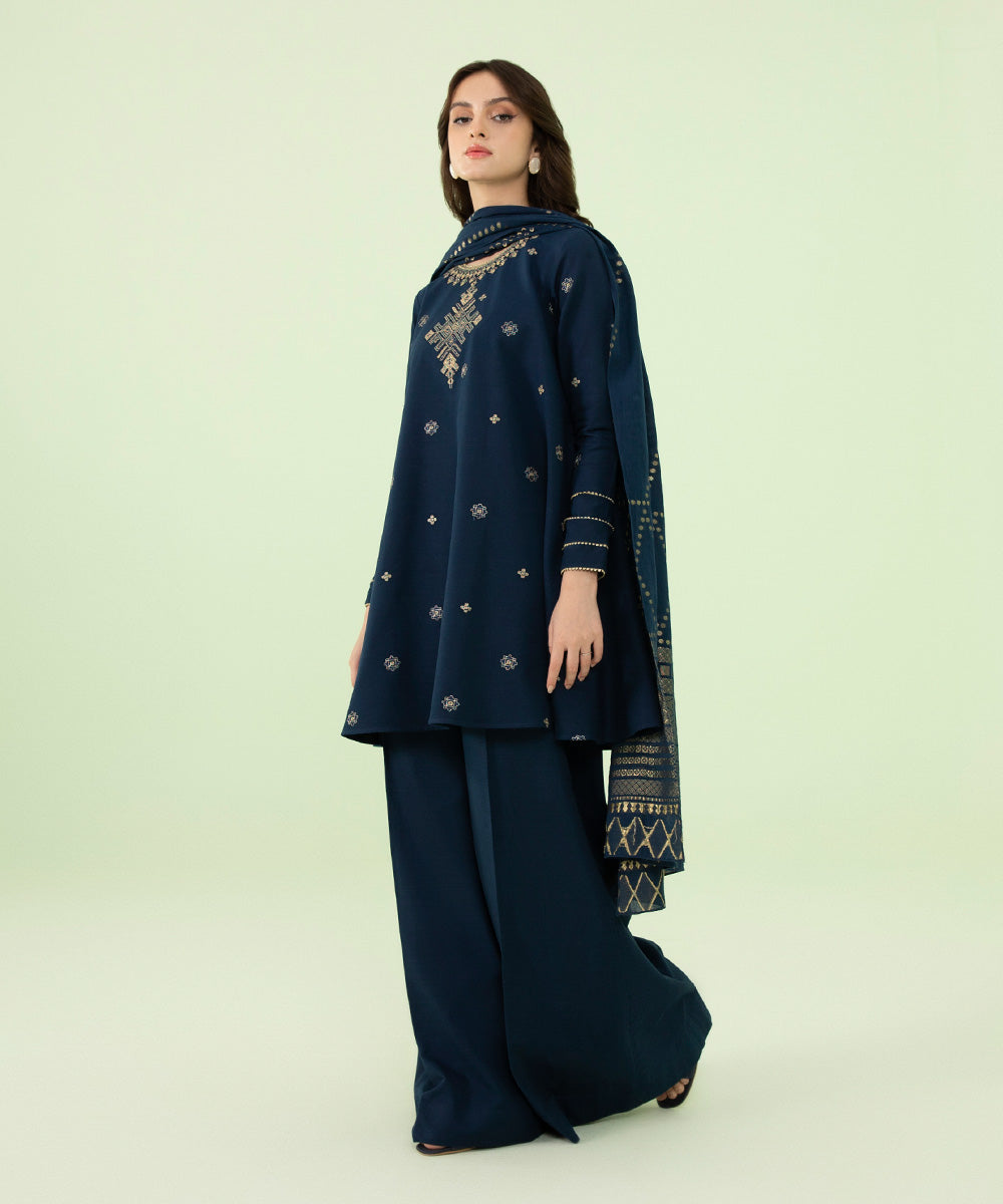 3 Piece - Embroidered Khaddar Suit