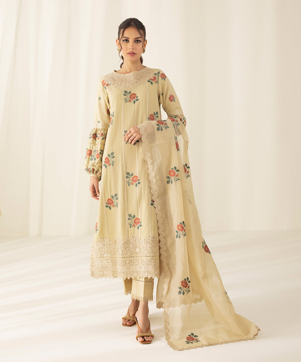 3 Piece - Embroidered Cotton Karandi Suit