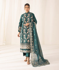 3 Piece - Embroidered Cotton Satin Suit