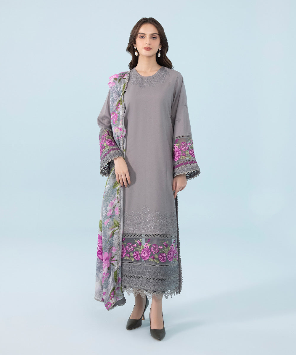 3 Piece - Embroidered Cotton Karandi Suit