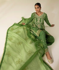 3 Piece - Embroidered Raw Silk Suit