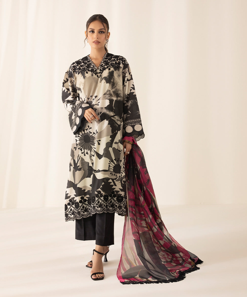 3 Piece - Printed Silk Suit