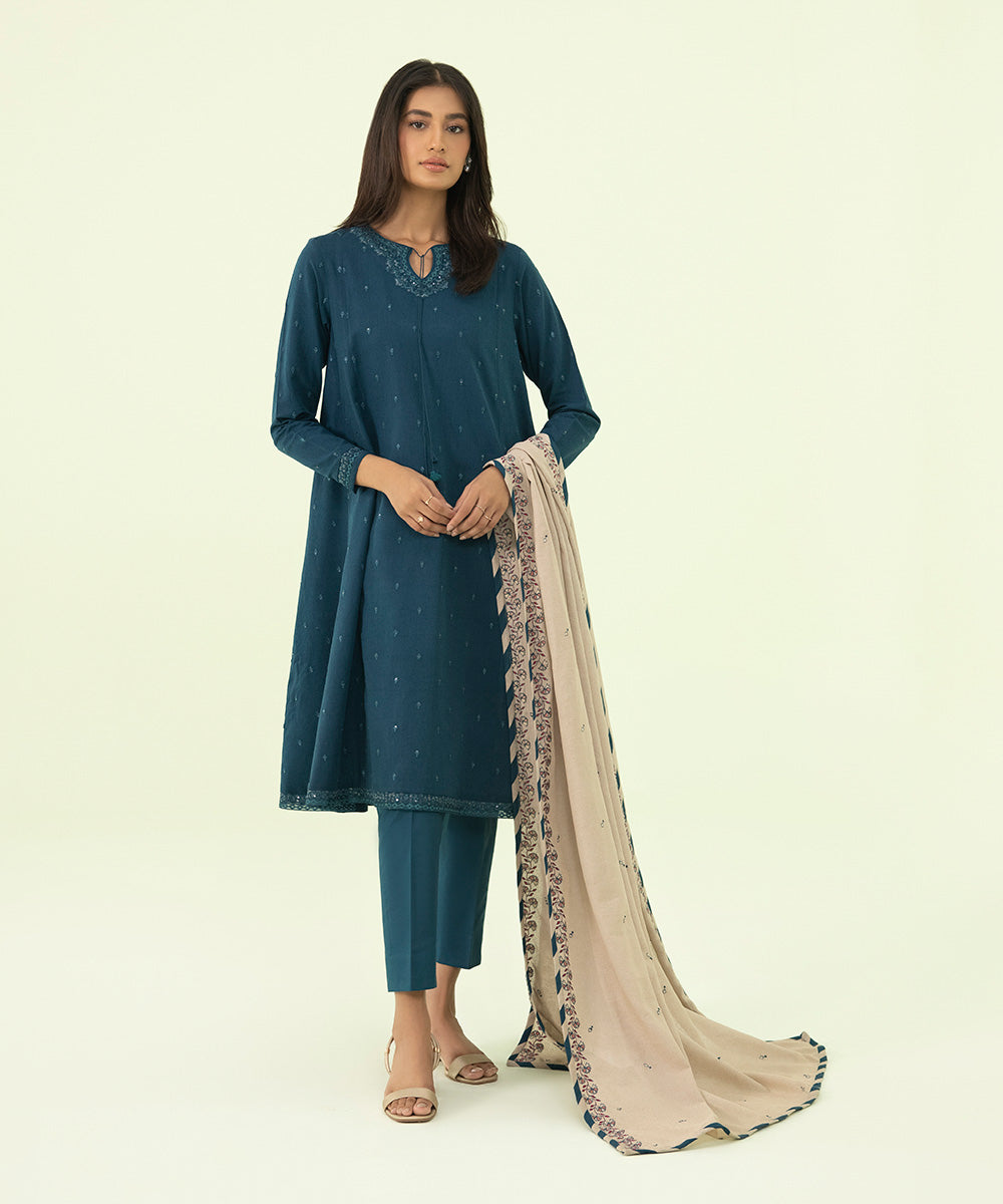 3 Piece - Embroidered Cotton Karandi Suit