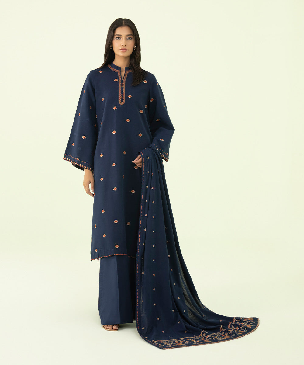 3 Piece - Embroidered Cotton Karandi Suit