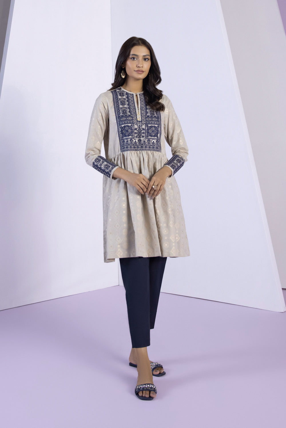 Embroidered Jacquard Kurti