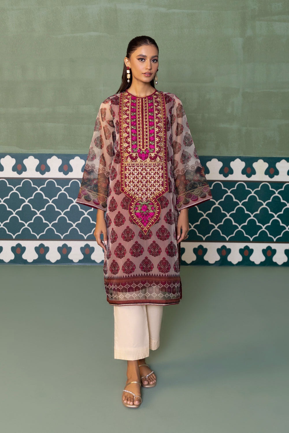 2 Piece - Embroidered Organza Suit