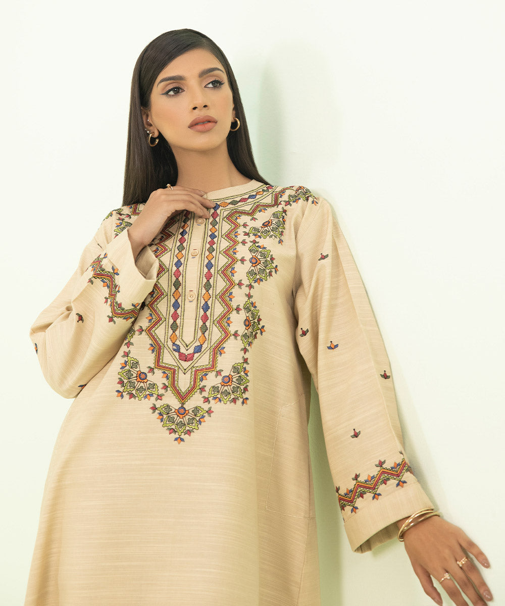 2 Piece - Embroidered Zari Khaddar Suit