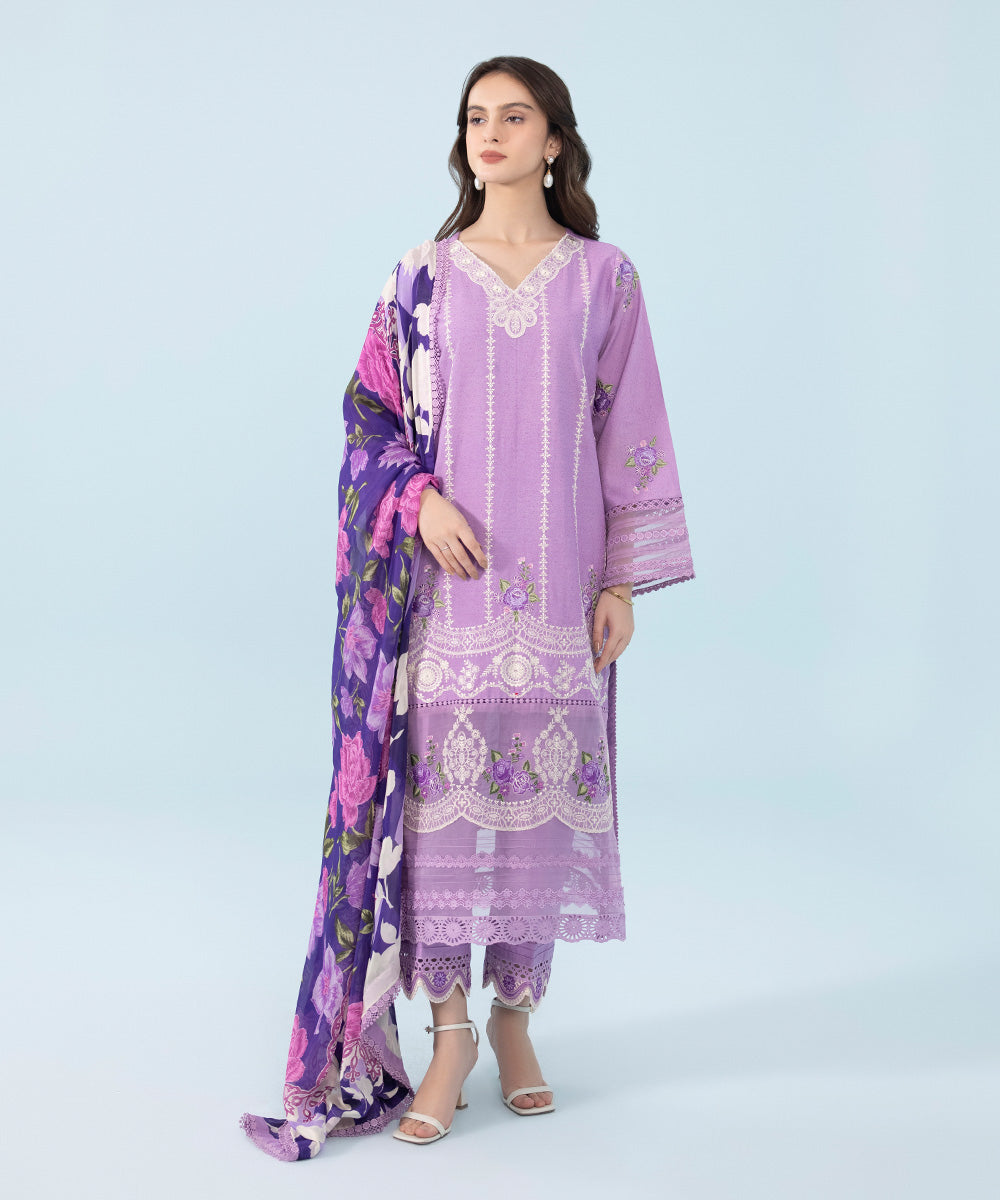 3 Piece - Embroidered Cotton Karandi Suit