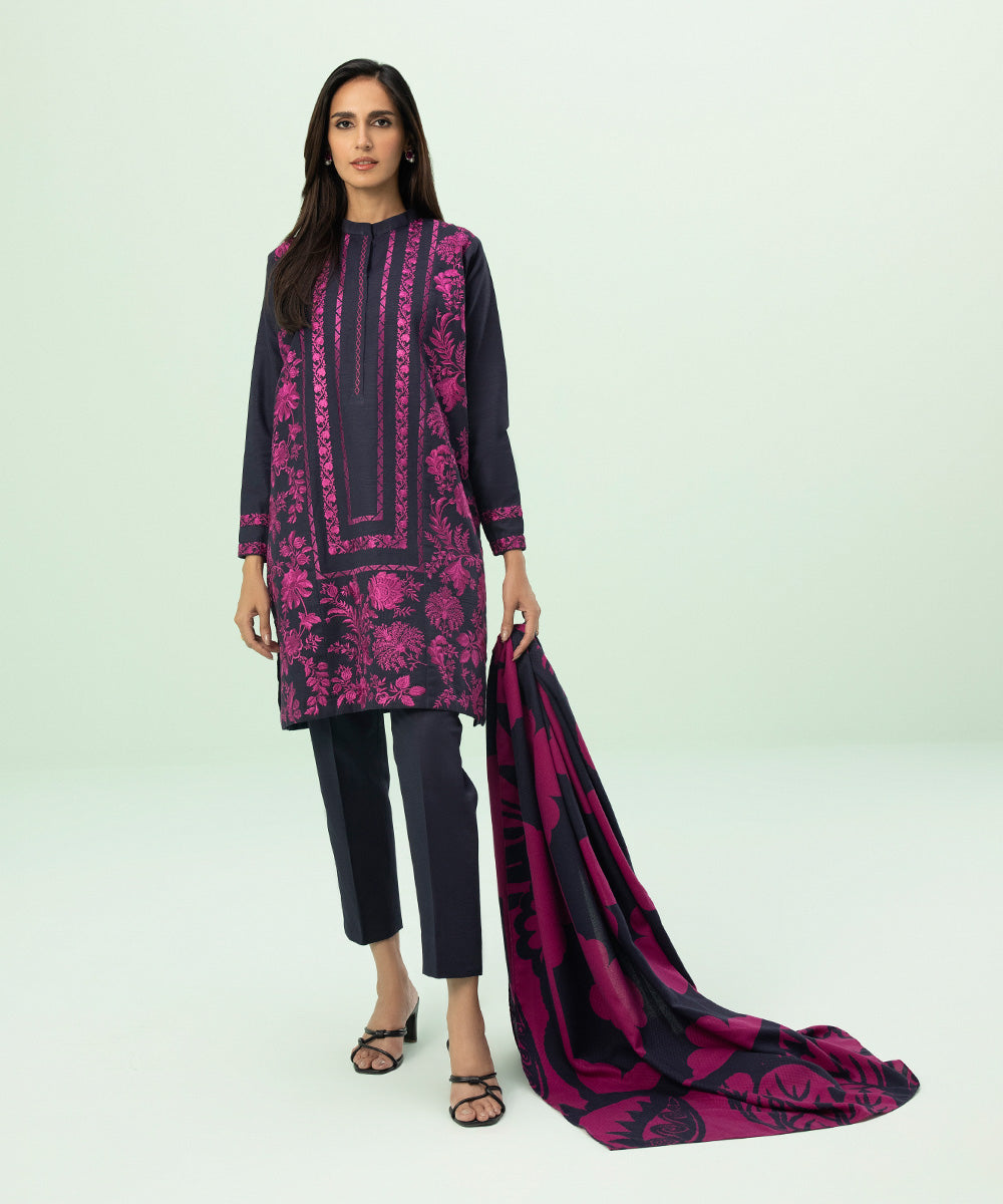 3 Piece - Embroidered Khaddar Suit