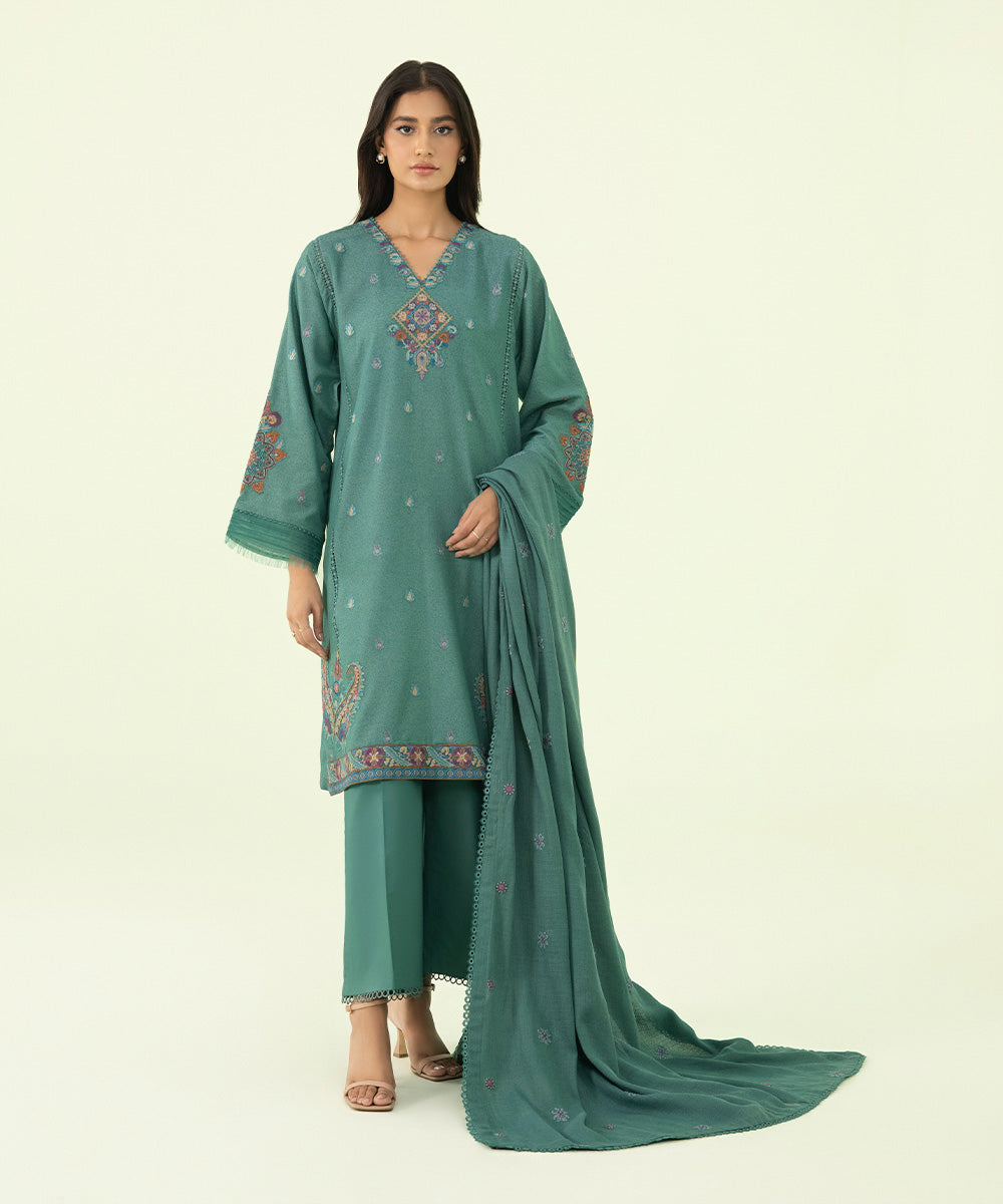 3 Piece - Embroidered Cotton Karandi Suit