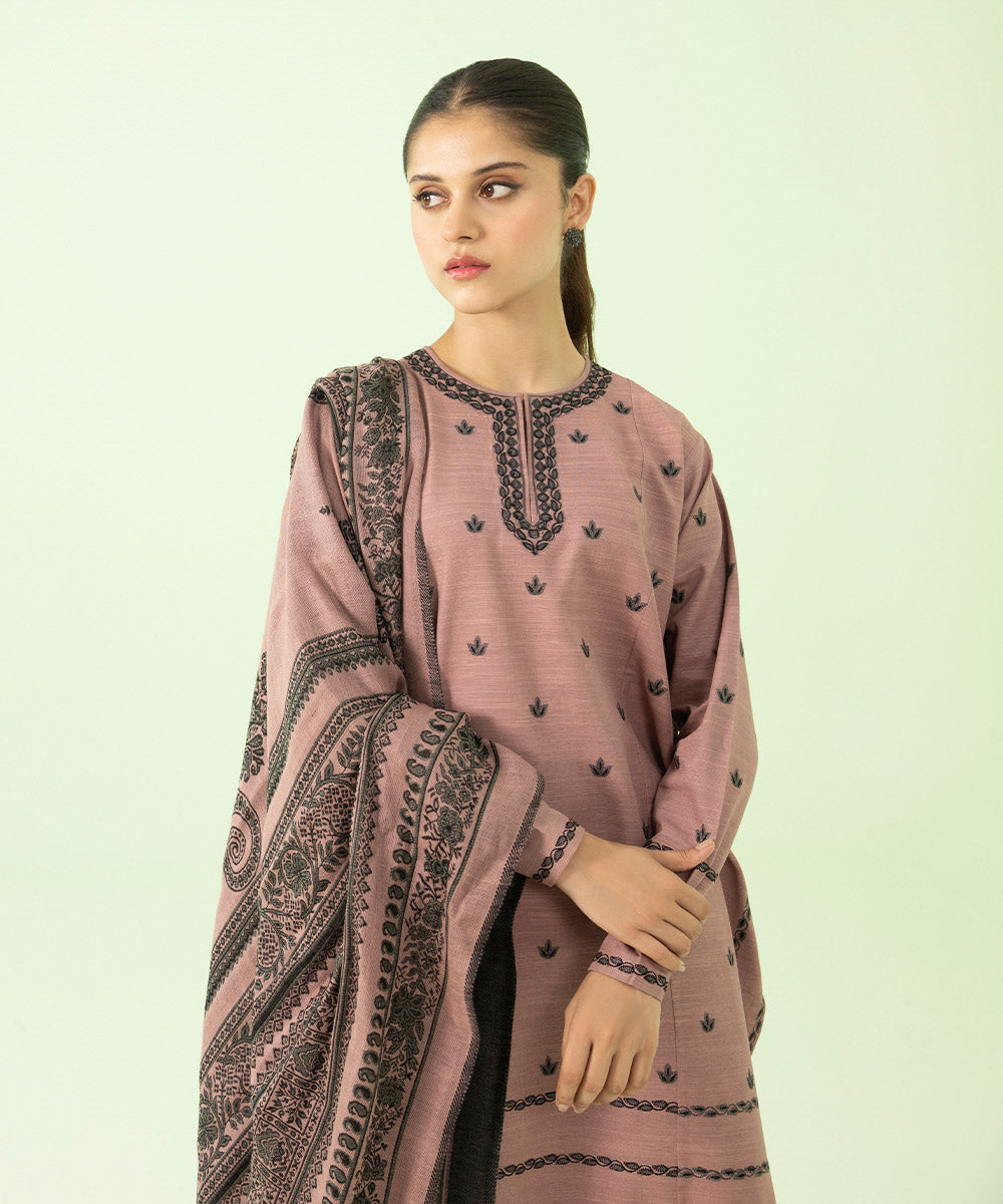 3 Piece - Embroidered Khaddar Suit