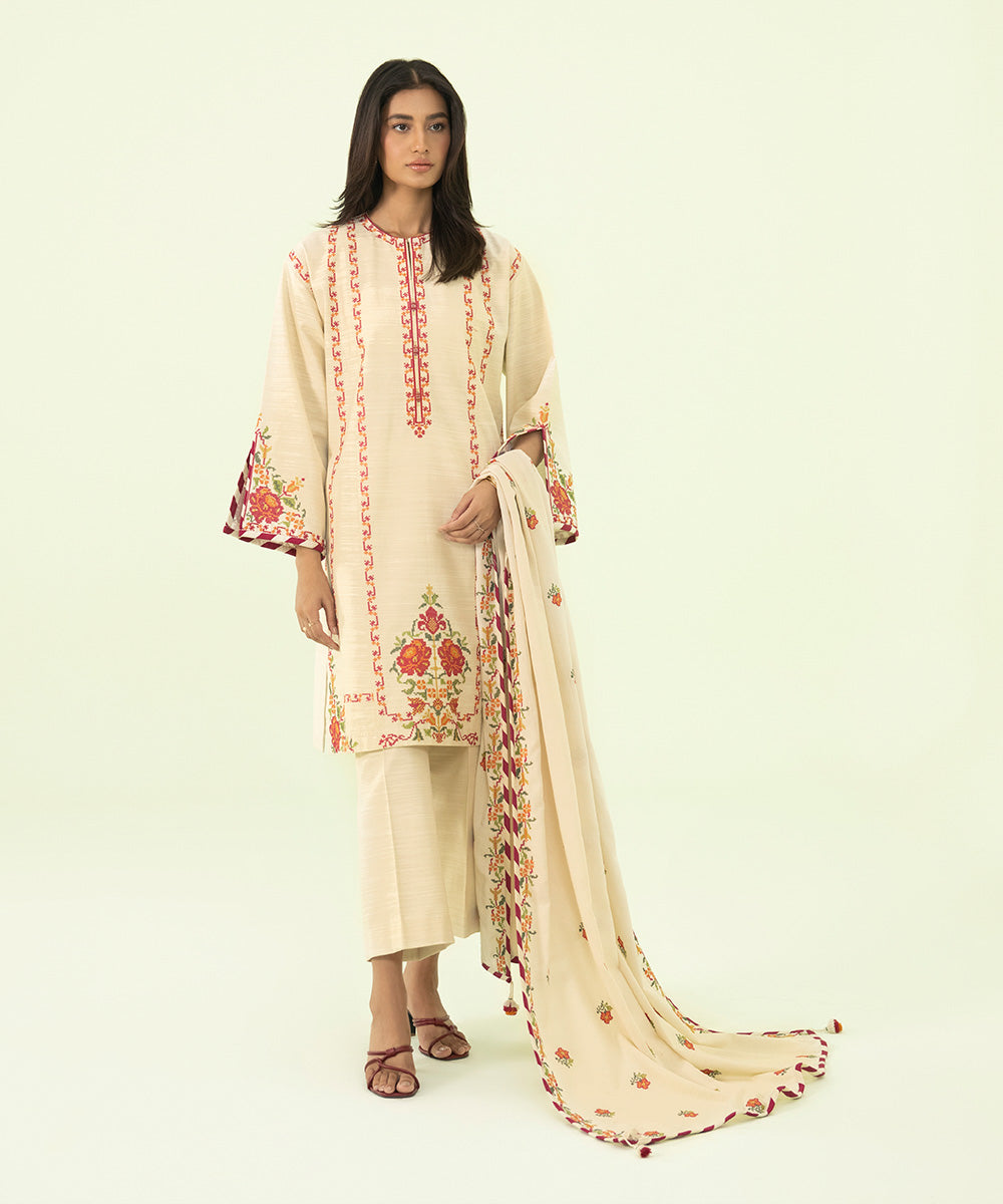 3 Piece - Embroidered Khaddar Suit