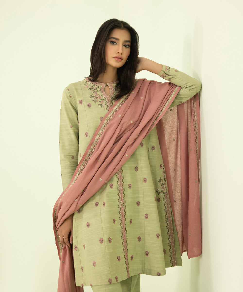 3 Piece - Embroidered Khaddar Suit