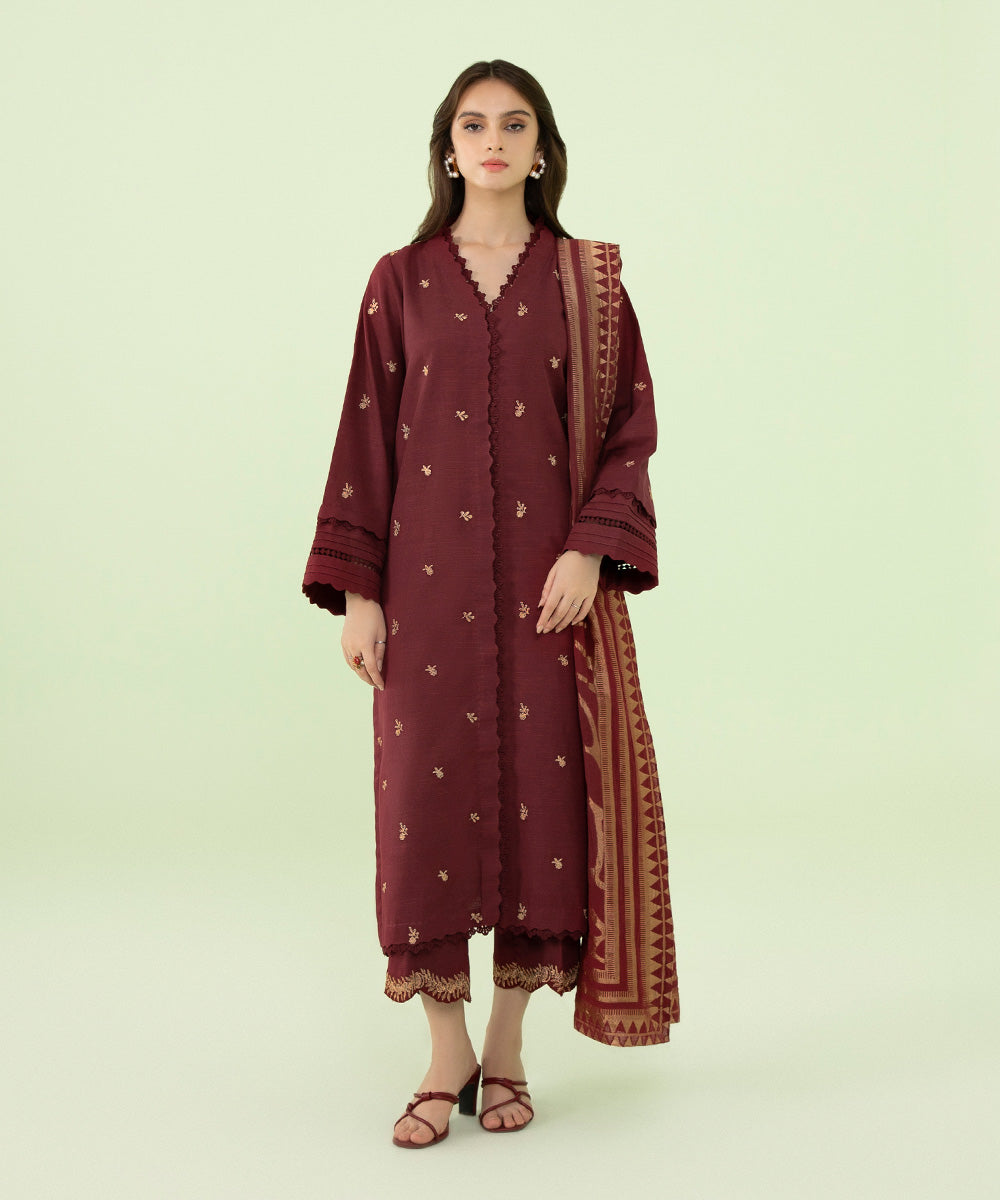 3 Piece - Embroidered Khaddar Suit