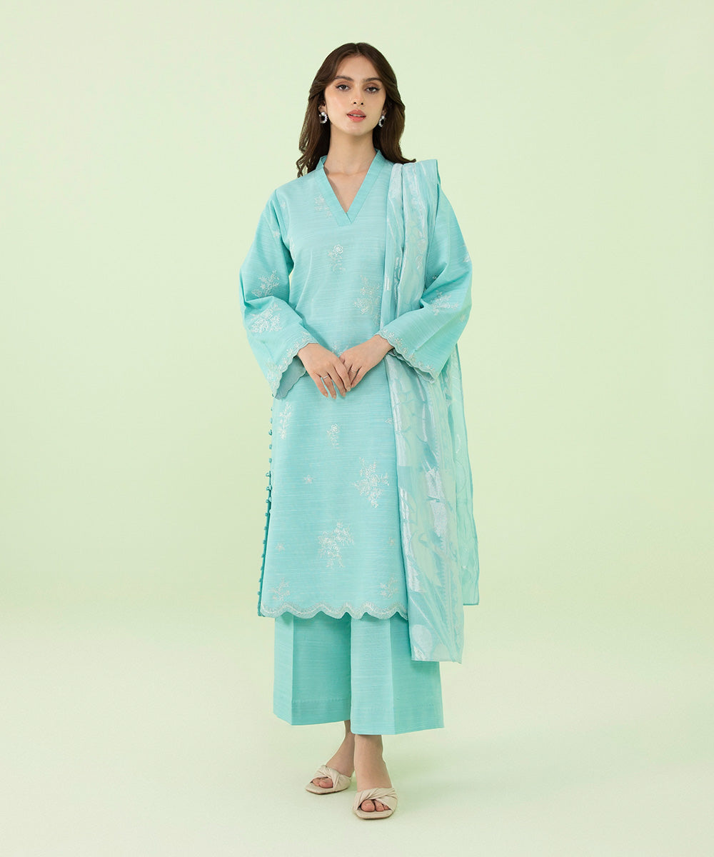 3 Piece - Embroidered Khaddar Suit