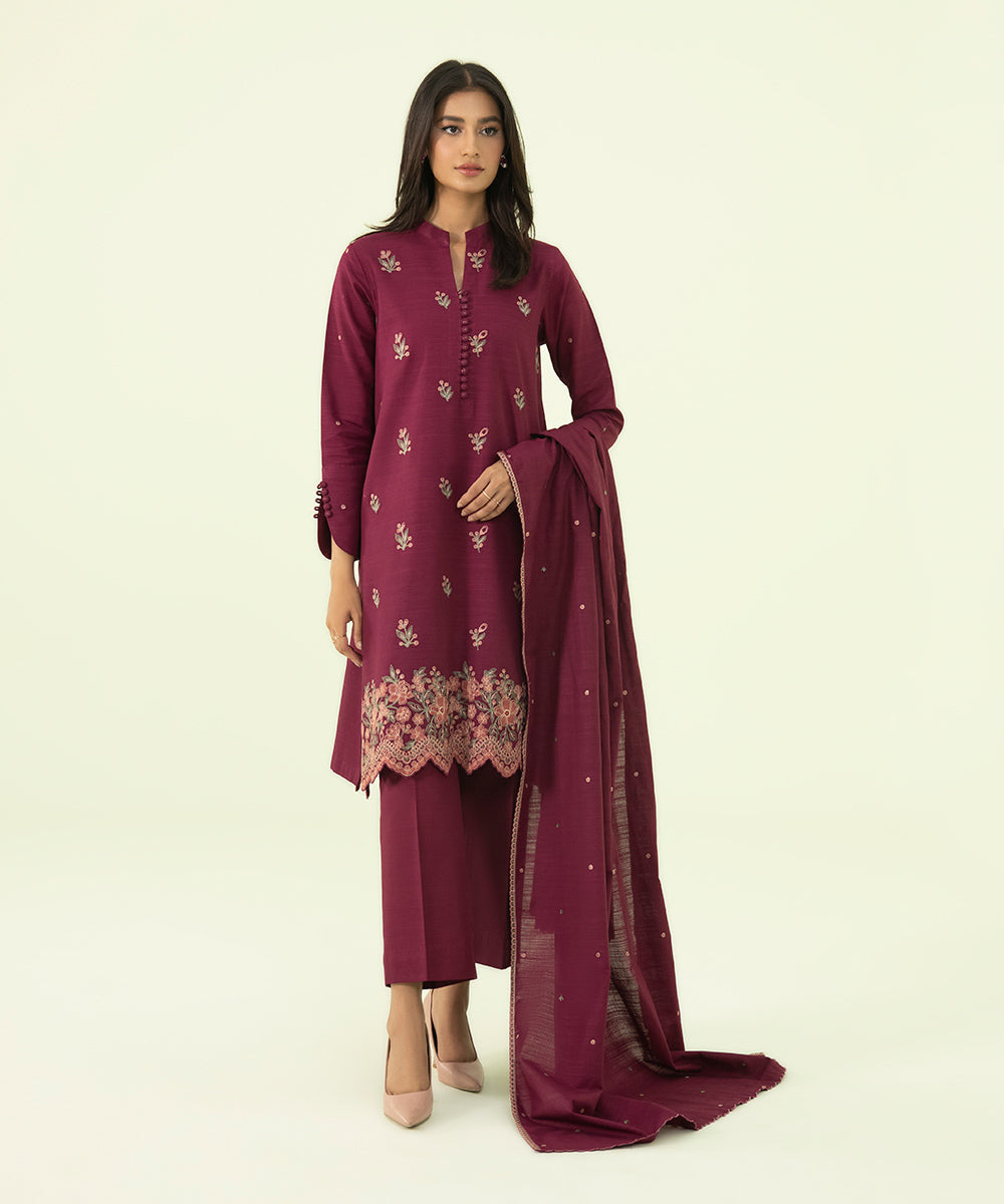 3 Piece - Embroidered Light Khaddar Suit